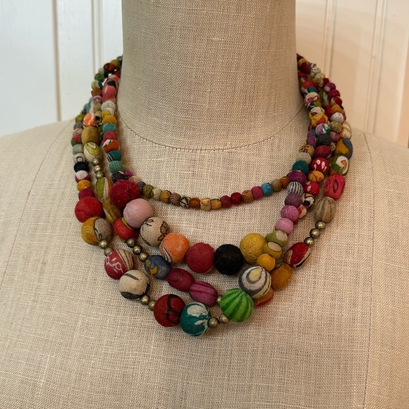 Statement necklace made out of cloth beads.   So light and airy and colorful. - Picture 1 of 3